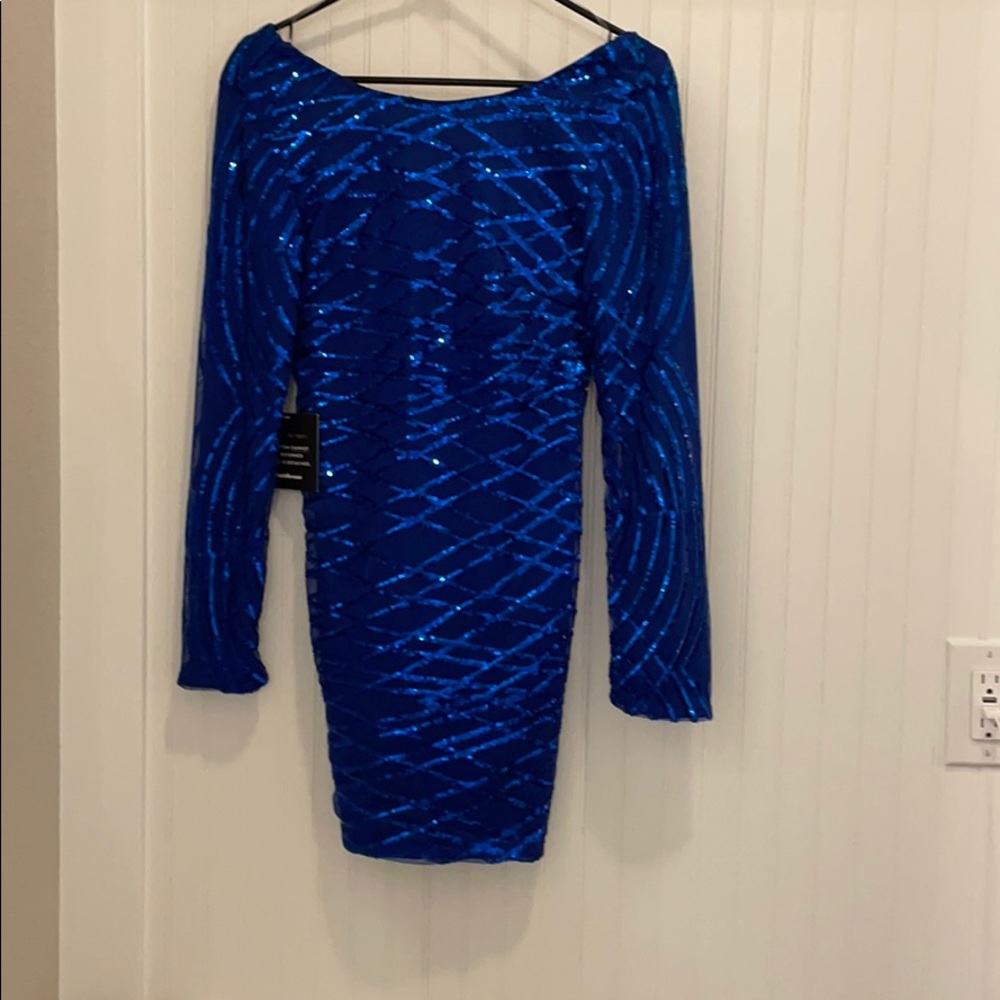 Blue sequin mini dress